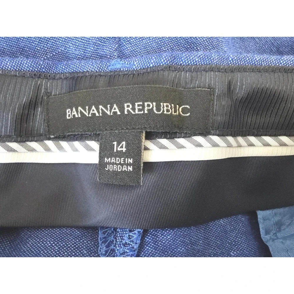 Banana Republic Avery Chambray Blue Linen Blend Cropped Trousers Size 14‎